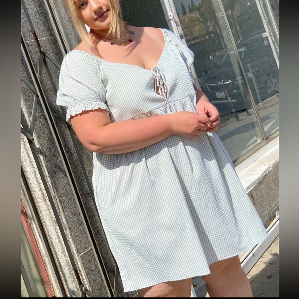 Lisa Says Gah NWT XL Lily Green Gingham Mini Dress Puff Sleeve Babydoll Milkmaid